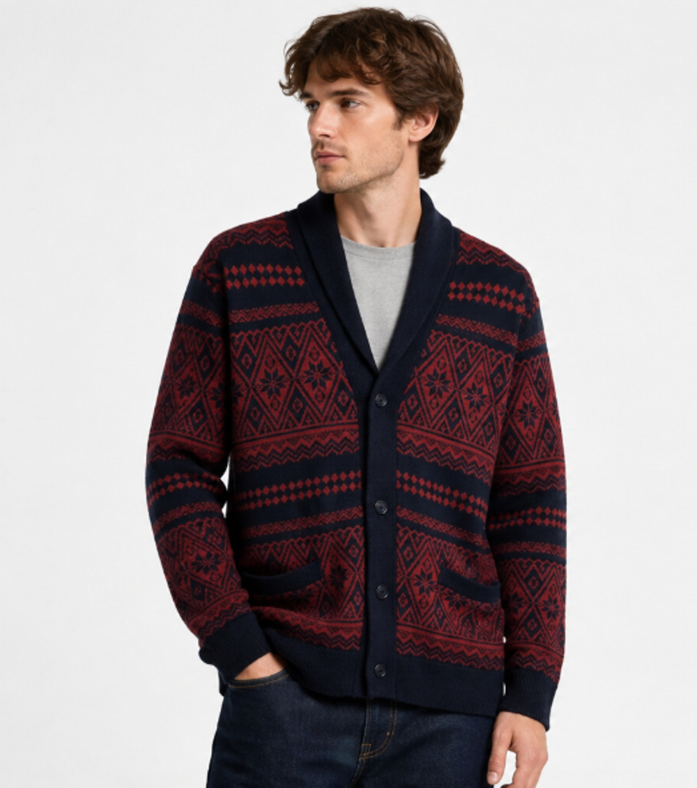 UNTUCKit Yandoli Merino Wool Shawl Collar Cardigan Sweater Sz L Cozy Preppy holi